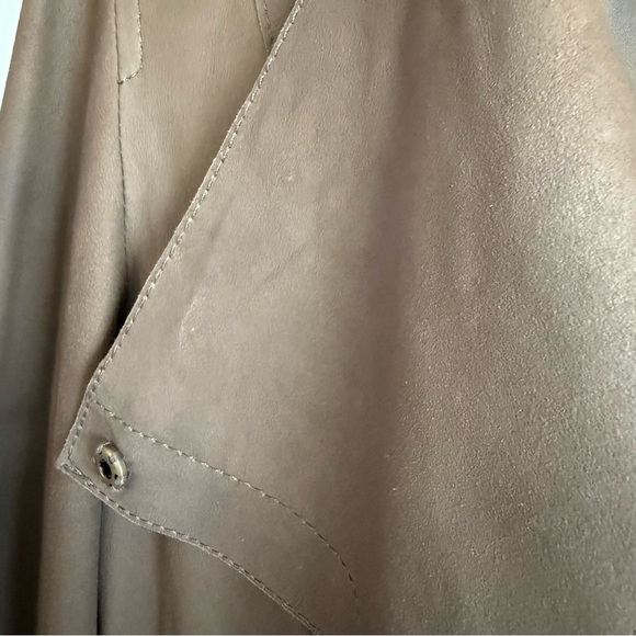 Etcetera Women Brown Genuine Leather Asymmetrical Snap Jacket Size 4 Taupe Moto - Picture 5 of 15